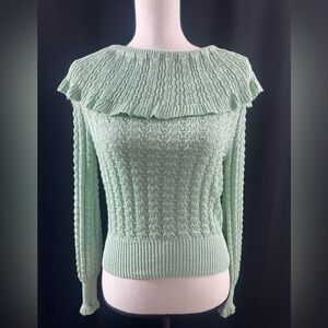 Free People Light Green Ruffled Sweater